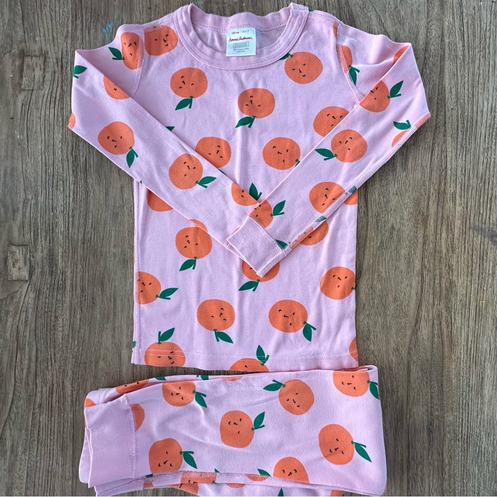Hanna Andersson Pink Pajama Set with Orange Fruit Print